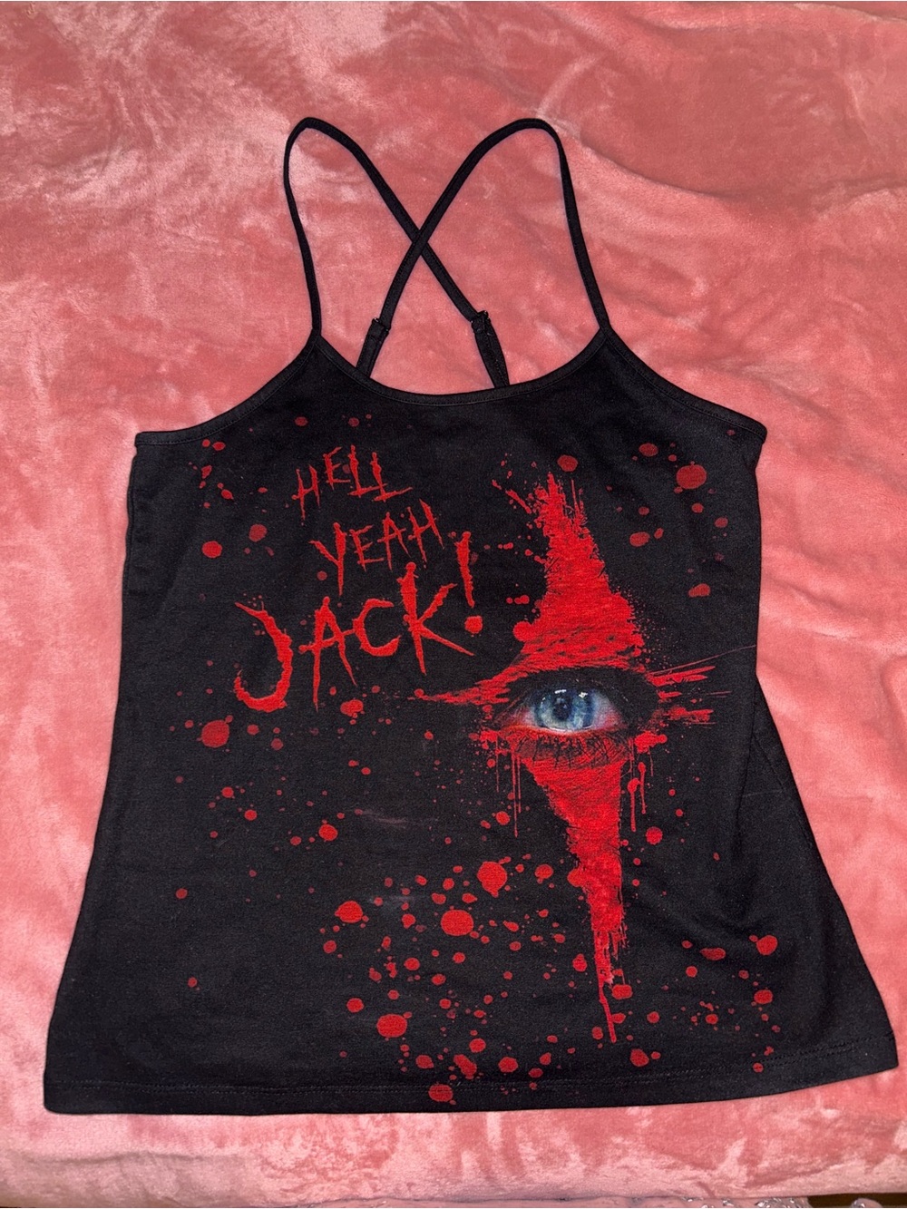 Black Graphic Horror Eye Cami Tank Top - 'Hell Yeah Jack!'